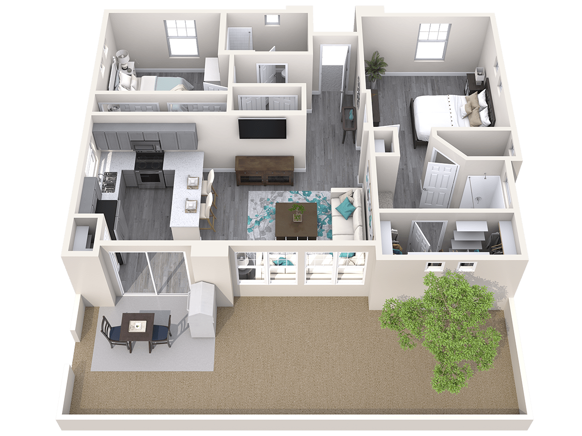 Floor plan for 2 beds, 2 baths, 962 sqft